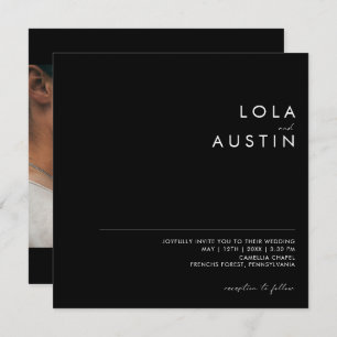 Modern Minimalist   Black Photo Square Wedding Invitation