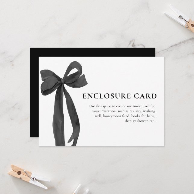 Modern Minimalist Black Pink Bow Enclosure Card (Front/Back In Situ)