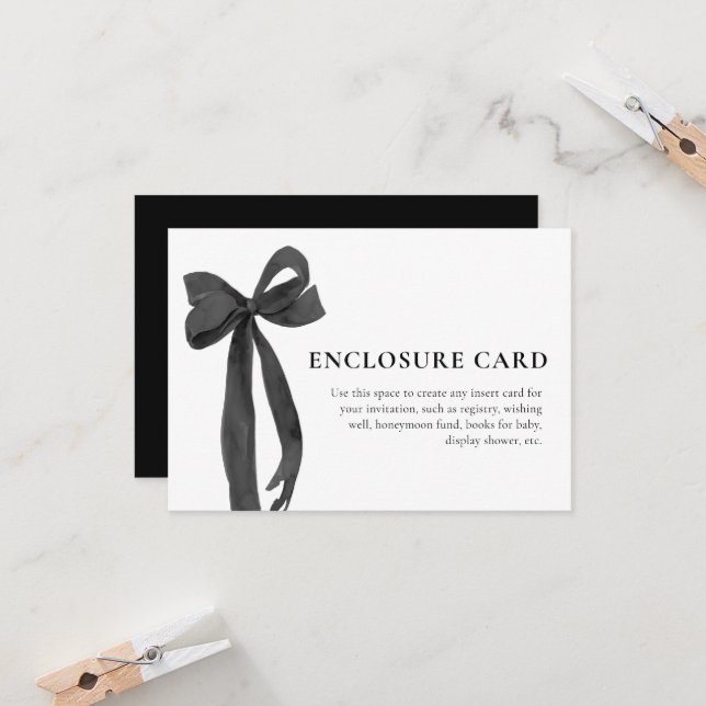 Modern Minimalist Black Pink Bow Enclosure Card (Front/Back In Situ)