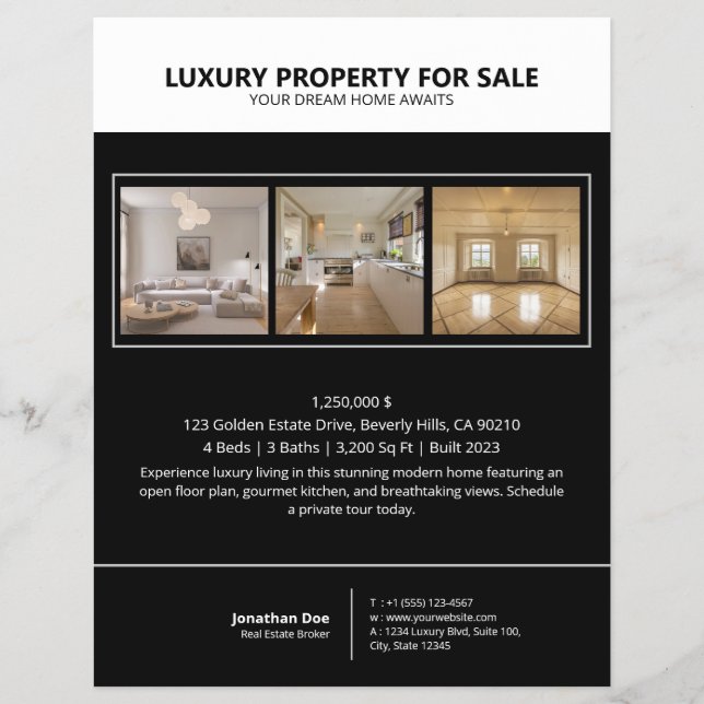Modern Minimalist Black Real Estate Property Flyer (Front)