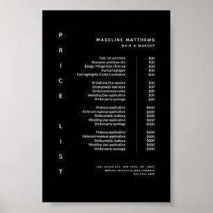 Modern Minimalist Black Salon Price List Service Poster