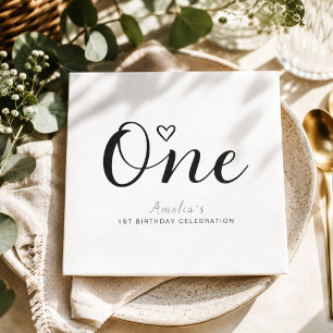 Modern Minimalist Black Script 1st Birthday Napkin