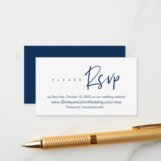 Modern Minimalist, Black Script, Online RSVP Enclo Enclosure Card (Front/Back In Situ)