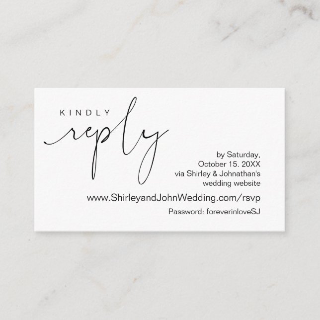 Modern Minimalist, Black Script, Online RSVP Enclosure Card (Front)
