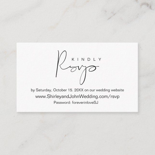 Modern Minimalist, Black Script, Online RSVP Enclosure Card (Front)