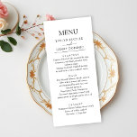 Modern Minimalist Black Script Wedding Dinner Menu<br><div class="desc">This modern minimalist dinner menu features elegant black script on a crisp white background,  creating a sleek and sophisticated look for your wedding reception. The clean design allows your meal selections to stand out beautifully,  making it a stylish yet simple addition to your table setting.</div>