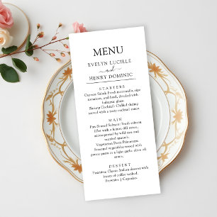 Modern Minimalist Black Script Wedding Dinner Menu