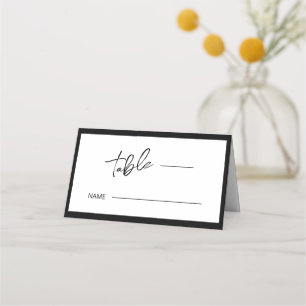 Modern Minimalist Black Script White Background Place Card