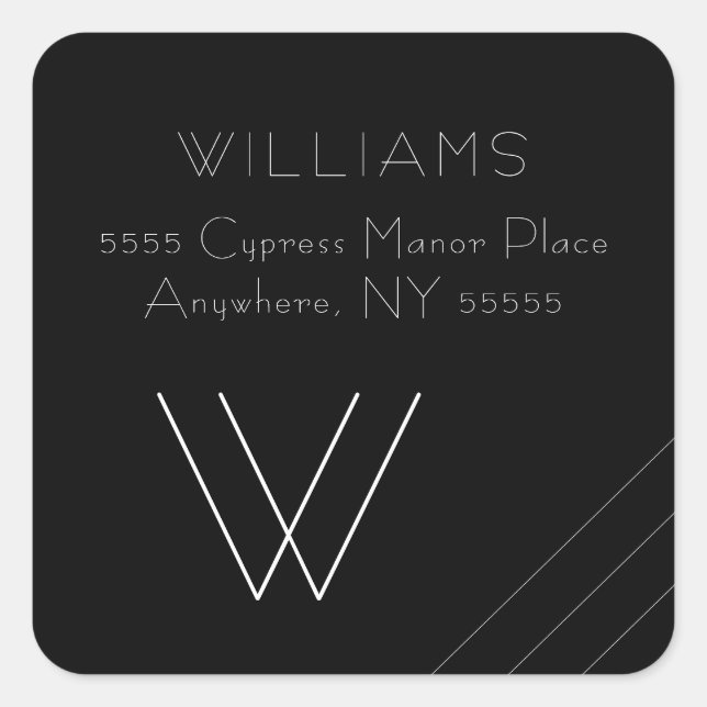 Modern Minimalist Black Square Address Sticker (Front)