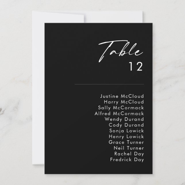 Modern Minimalist | Black Table Number Chart (Front)