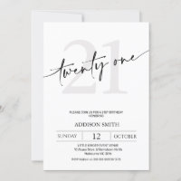 Modern Minimalist Black Text 21st Birthday