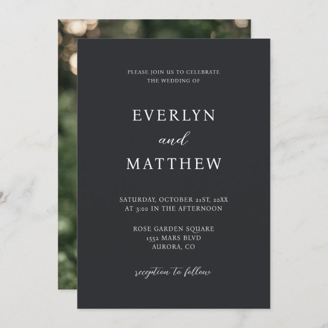 Modern Minimalist Black Tie Invitation (Front/Back)