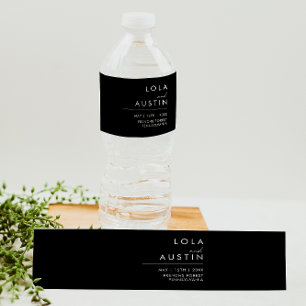 Modern Minimalist Black Water Bottle Label