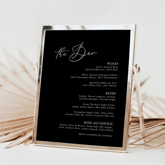 Modern Minimalist Black Wedding Bar Menu (Creator Uploaded)