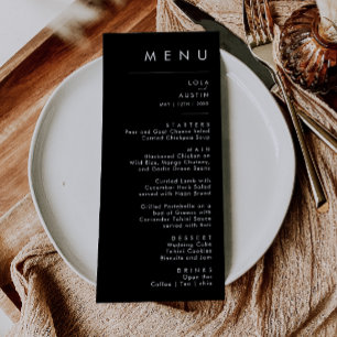 Modern Minimalist   Black Wedding Dinner Menu