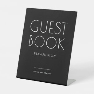 Modern Minimalist Black Wedding Guest Book Pedestal Sign