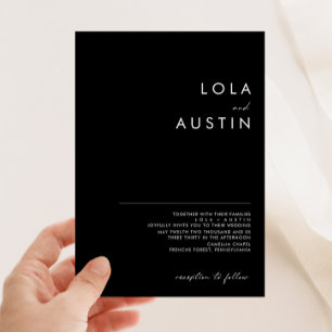 Modern Minimalist   Black Wedding Invitation