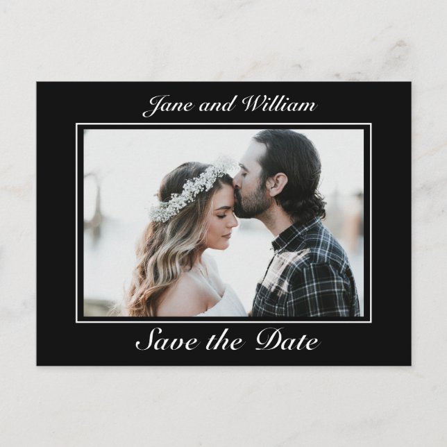Modern Minimalist Black Wedding Photo Announcement Postcard (Front)