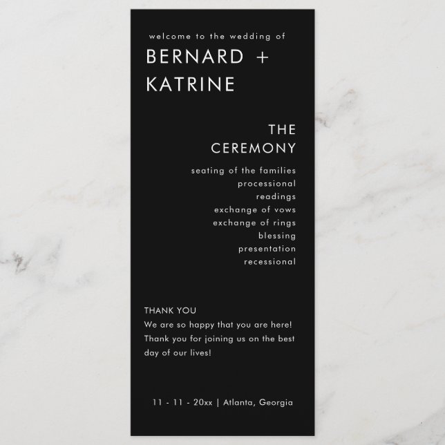 Modern Minimalist | Black Wedding Program (Front)