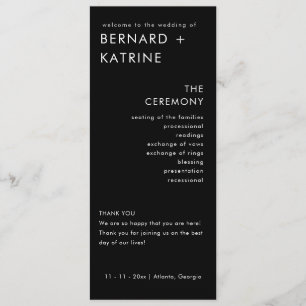 Modern Minimalist Black Wedding Program