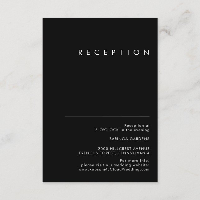 Modern Minimalist | Black Wedding Reception Card (Front)