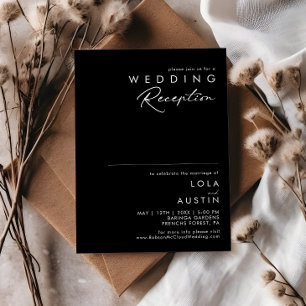 Modern Minimalist   Black Wedding Reception Invitation