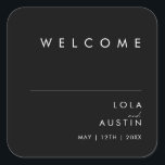 Modern Minimalist | Black Wedding Welcome Square Sticker<br><div class="desc">This modern minimalist | black wedding welcome square sticker is perfect for your classy boho wedding. Its simple, unique abstract design accompanied by a contemporary minimal script and a black and white colour palette gives this product a feel of elegant formal luxury while staying simplistic, chic bohemian. Keep it as...</div>