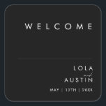 Modern Minimalist | Black Wedding Welcome Square Sticker<br><div class="desc">This modern minimalist | black wedding welcome square sticker is perfect for your classy boho wedding. Its simple, unique abstract design accompanied by a contemporary minimal script and a black and white colour palette gives this product a feel of elegant formal luxury while staying simplistic, chic bohemian. Keep it as...</div>