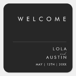 Modern Minimalist | Black Wedding Welcome Square Sticker