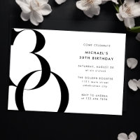 Modern Minimalist Black White 30th Birthday Party