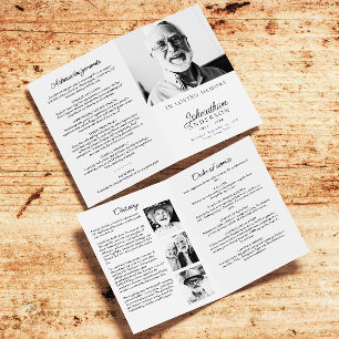 Modern Minimalist Black & White 4-Photo Folded Program