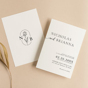 Modern Minimalist Black White Boho Wedding Invitation