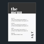 Modern Minimalist Black White Bold Wedding Menu<br><div class="desc">Can be fully customised to suit your needs. © Gorjo Designs. Made for you via the Zazzle platform. // Looking for matching items? Other stationery from the set available in the ‘collections’ section of my store. // Need help customising your design? Got other ideas? Feel free to contact me (Zoe)...</div>