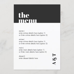 Modern Minimalist Black White Bold Wedding Menu