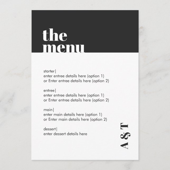 Modern Minimalist Black White Bold Wedding Menu (Front)
