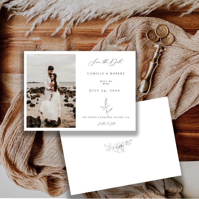 Modern Minimalist Black/White Calligraphy Photo Save The Date (Creator Uploaded)