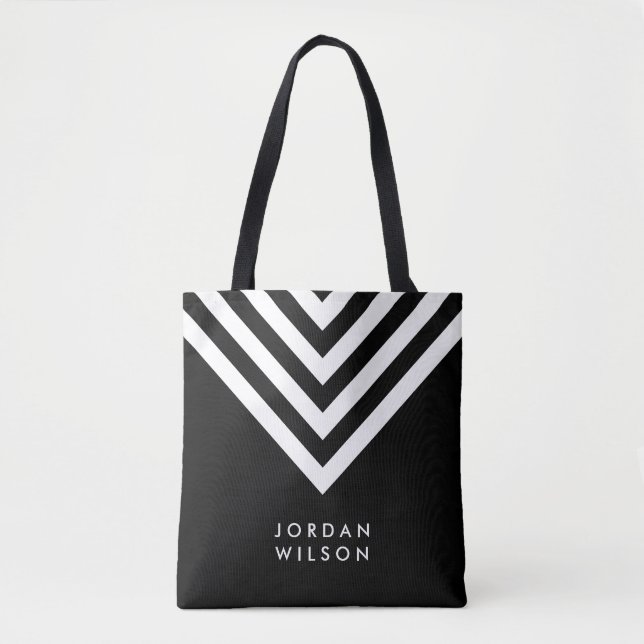 Modern Minimalist Black & White Chevron Geometric Tote Bag (Front)