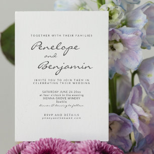 Modern Minimalist Black White Chic Script Wedding Invitation