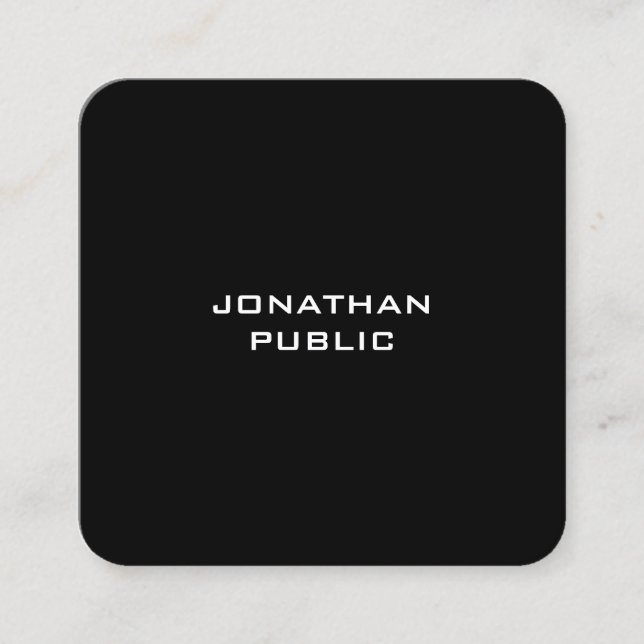 Modern Minimalist Black White Chic Simple Template Square Business Card (Front)
