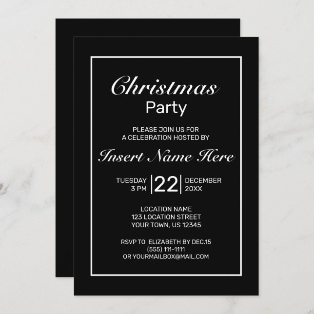 Modern Minimalist Black White Christmas Invitation (Front/Back)