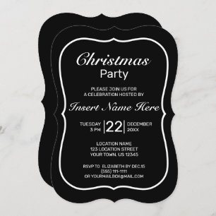 Modern Minimalist Black White Christmas Invitation
