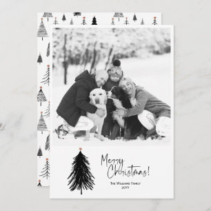 Modern Minimalist Black White Christmas Tree Photo Holiday Card