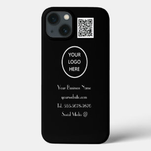 Modern Minimalist Black White Custom logo QR Code iPhone 13 Case