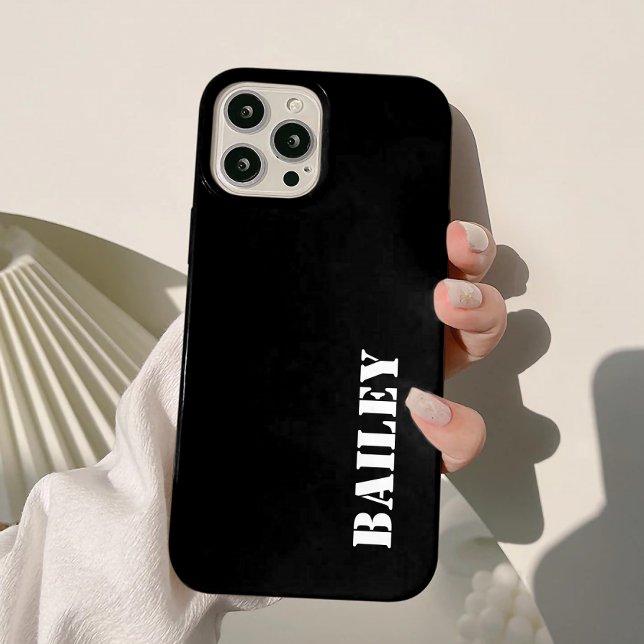 Modern Minimalist Black & White Custom Name Case-Mate iPhone Case (Creator Uploaded)