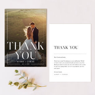 Modern Minimalist Black White Elegant Wedding Thank You Card
