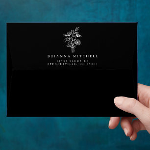 Modern Minimalist Black White Floral Wedding Envelope