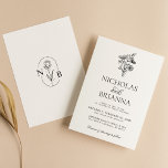 Modern Minimalist Black White Floral Wedding Invitation<br><div class="desc">Modern Minimalist Black White Floral Wedding Invitation. Easily personalise by replacing each info. Make sure to check the preview before adding to cart.</div>