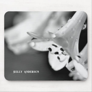 Modern Minimalist Black & White Flower with ursign Mouse Pad
