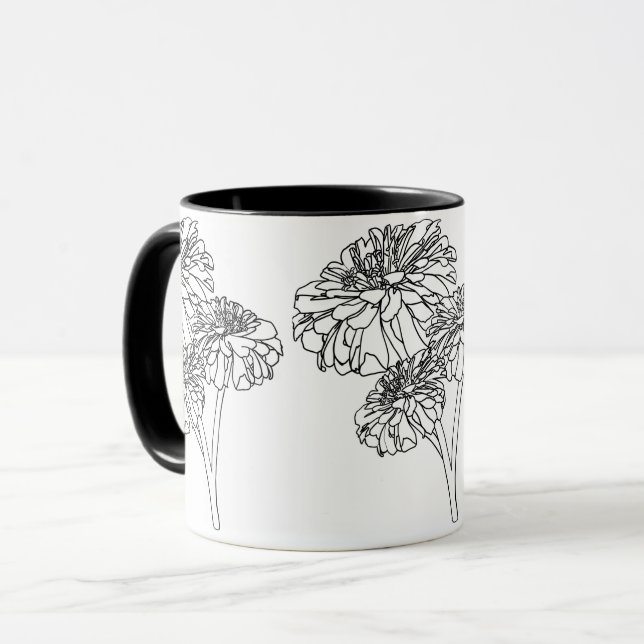 Modern minimalist black white flowers mug (Front Left)