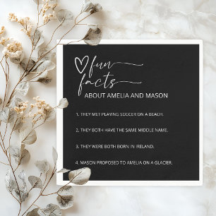 Modern Minimalist Black & White Fun Facts Wedding Napkin